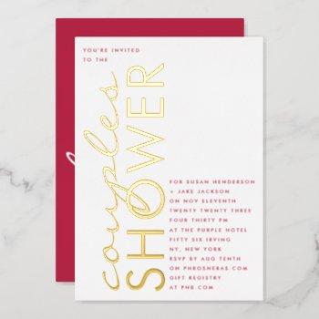 modern red magenta gold couples bridal shower foil invitation
