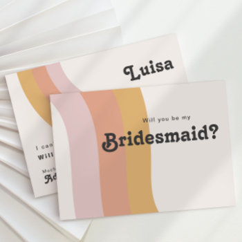 modern retro 70's rainbow bridesmaid proposal card