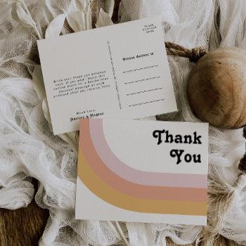 Modern Retro 70's Rainbow Wedding Thank You Postcard Front View