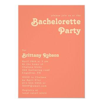 Modern Retro | Coral Bachelorette Party Invitation Front View