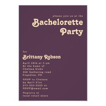 Modern Retro | Dark Purple Bachelorette Party Invitation Front View