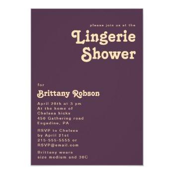 Modern Retro | Dark Purple Lingerie Shower Invitation Front View