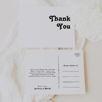 modern retro lettering wedding thank you postcard