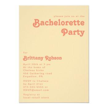 Modern Retro | Orange Cream Bachelorette Party Invitation Front View