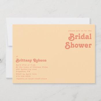 modern retro orange cream horizontal bridal shower invitation