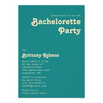 Modern Retro | Teal Bachelorette Party Invitation Front View