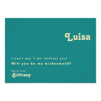 Modern Retro Teal Photo Bridesmaid Proposal Card Front View