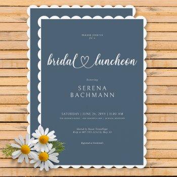 modern romantic minimal blue bridal luncheon invitation