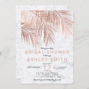 modern rose gold palm tree marble bridal shower invitation