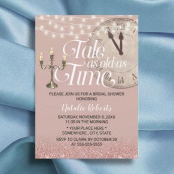 modern rose gold tale as old as time bridal shower invitation
