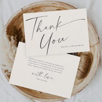 modern script boho bridal shower thank you card