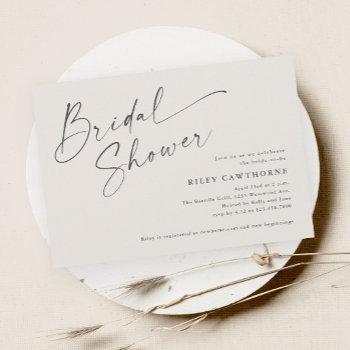 modern script ivory boho bridal shower invitation