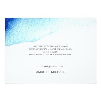Modern Script Watercolor Indigo Blue Wedding Thank You Card Front View