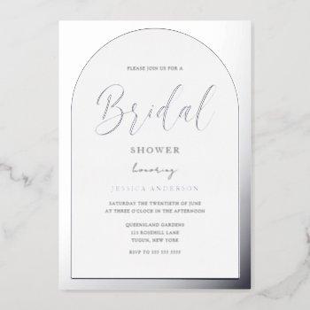 modern silver foil arch script bridal shower foil invitation