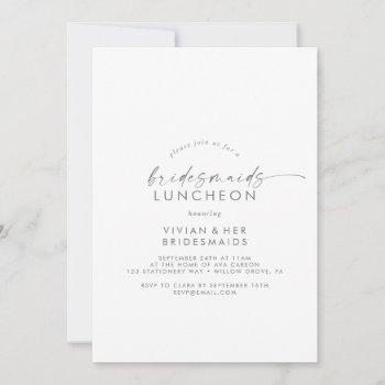 modern silver script bridesmaids luncheon invitation
