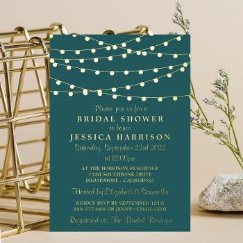 modern string lights bridal shower real foil invitation