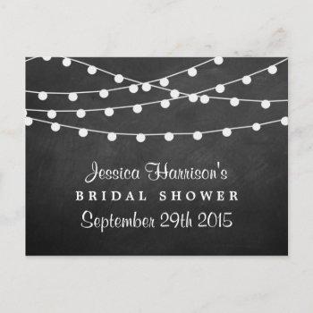 modern string lights on chalkboard bridal shower invitation postcard