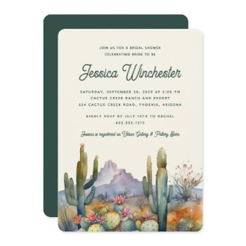 modern teal green  desert cactus bridal shower  invitation