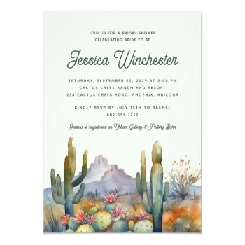 Modern Teal Green Desert Cactus Bridal Shower Invitation Front View