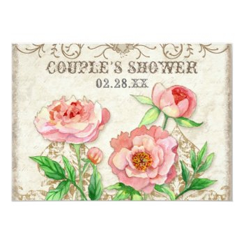 Modern Vintage Peony Floral Swirls, Save The Date Front View