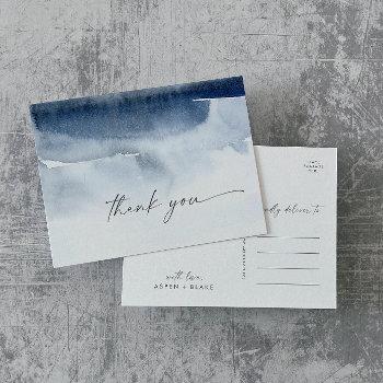 modern watercolor | blue thank you postcard