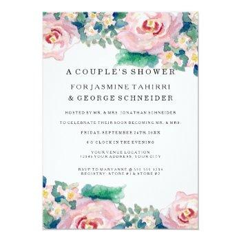 Modern Watercolor Chic Wide Stripes W Roses Invitation Front View