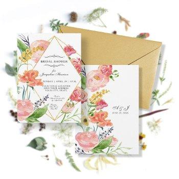 modern watercolor floral geometric gold flowers invitation