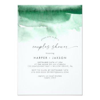 Modern Watercolor | Green Couples Shower Invitation Front View