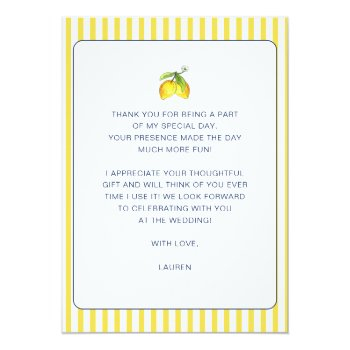 Modern Watercolor Lemon Bridal Shower Thank You Invitation Front View