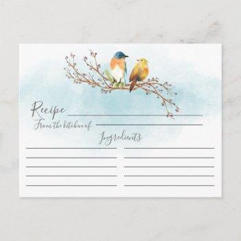 modern watercolor love birds recipe card