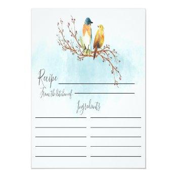 Modern Watercolor Love Birds Recipe Card Front View