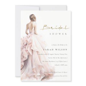 modern watercolor wedding gown bridal shower invitation