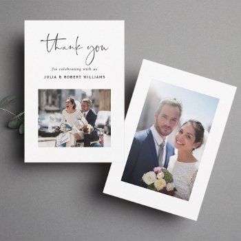 modern wedding 2 photo thank you card