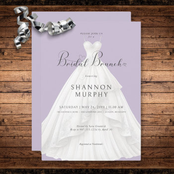 modern wedding dress on purple bridal brunch invitation