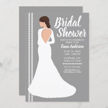 modern white wedding dress bling bridal shower invitation