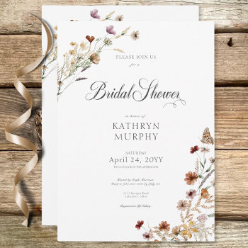 modern white wildflower bouquet bridal shower invitation