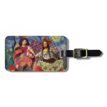 mona lisa romantic funny colorful artwork luggage tag