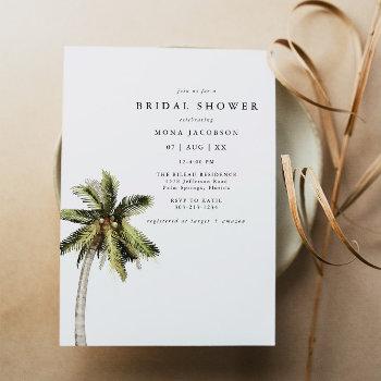 mona modern tropical palm tree beach bridal shower invitation