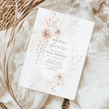 Monochrome White Boho Floral Bridal Shower  Invitation Front View