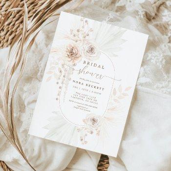 monochrome white boho floral bridal shower  invitation