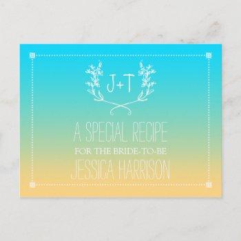 monogram wreath beach ombre bridal shower recipe invitation postcard