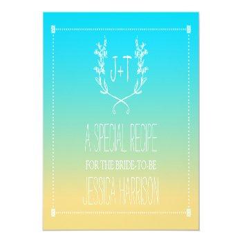 Monogram Wreath Beach Ombre Bridal Shower Recipe Invitation Postcard Front View