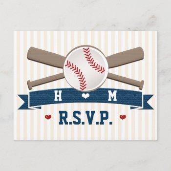 monogrammed baseball wedding rsvp postcard