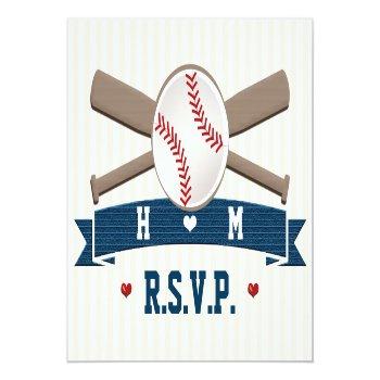 Monogrammed Baseball Wedding Rsvp Postcard Front View