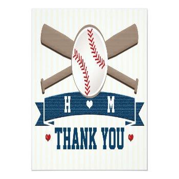 Monogrammed Baseball Wedding Thank You Front View