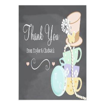 Monogrammed Mad Hatter Wedding Thank You Card Front View