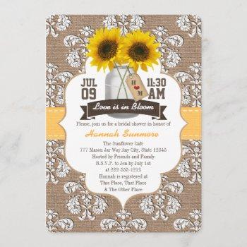 monogrammed sunflower mason jar bridal shower invitation