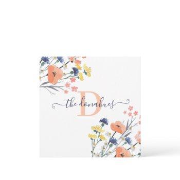 monogrammed watercolor wildflower square card