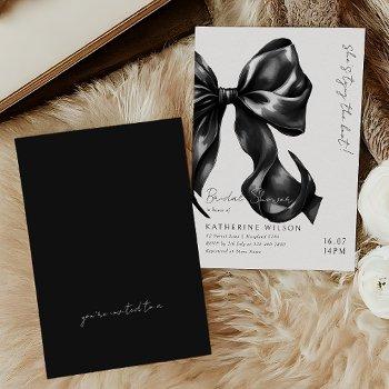 moody black white bow bridal shower invitation