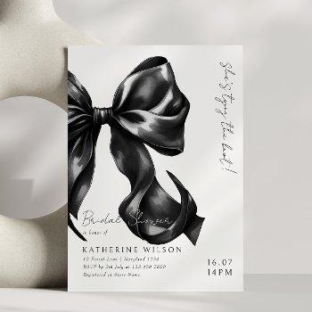 moody black white bow bridal shower invitation